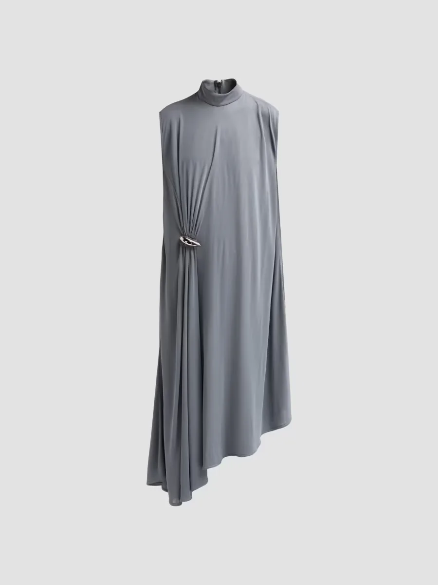 Jersey Crpe Brooch Asymmetric Midi Dress by Bottega Veneta