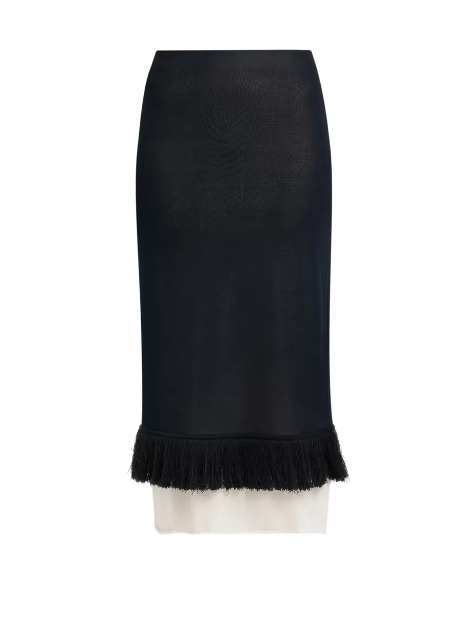 Layered Fringe-Hem Fluid Silk-Knit Midi-Skirt by Bottega Veneta