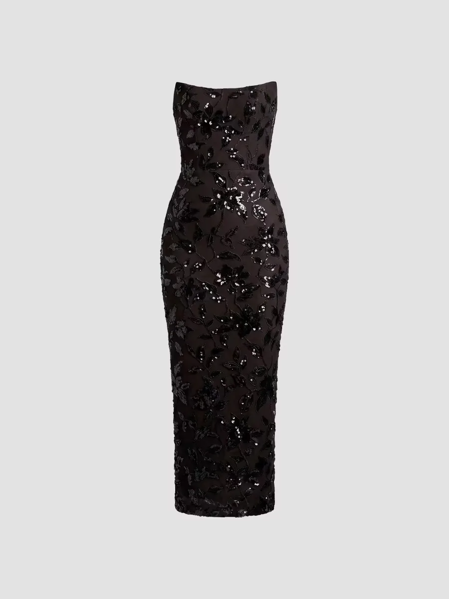 Cosette Floral Sequin Strapless Midi Dress