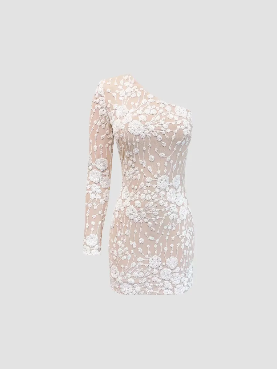 Serena Floral Embroidered One-Shoulder Minidress by Dress the Population