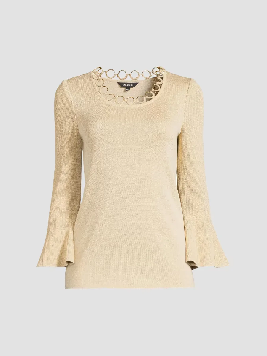 Lurex Crochet-Knit Grommet Top by Misook