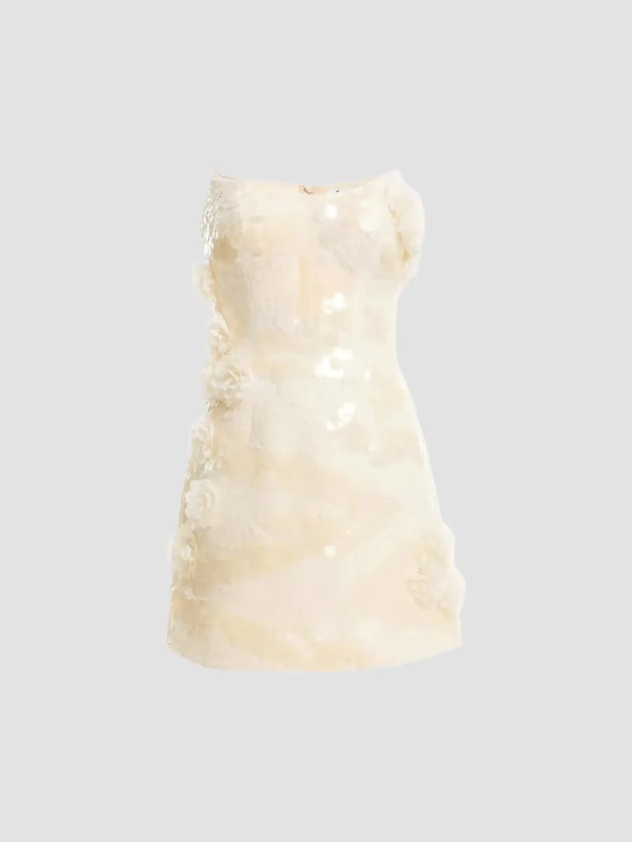 Amity Paillette Floral Appliqué Strapless Minidress