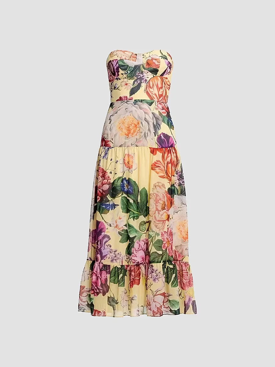 Prescott Floral Strapless Midi-Dress by Dress the Population