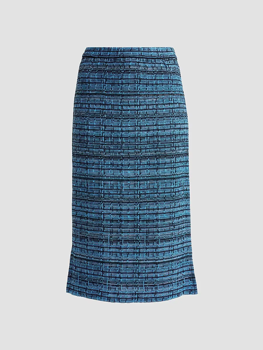 Tweed Checked Pencil Midi Skirt by Ming Wang