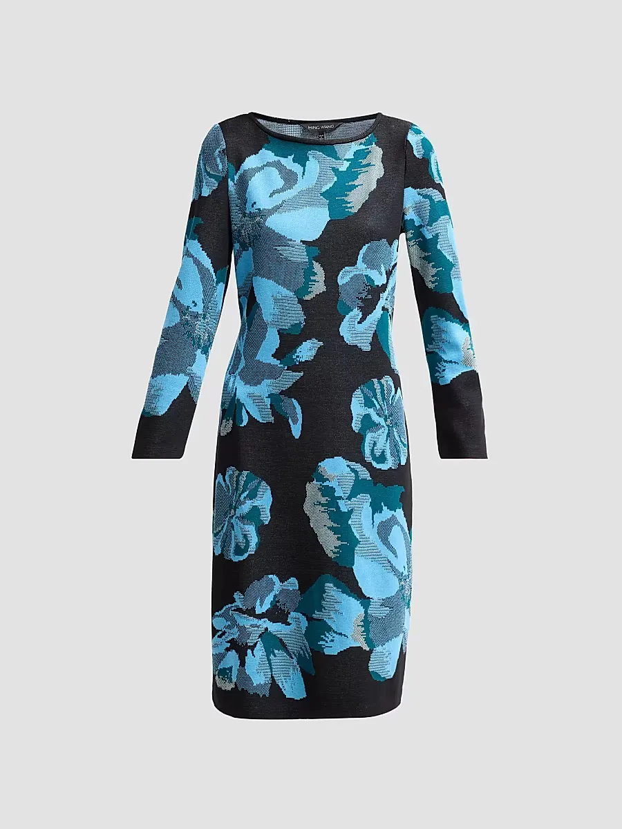 Floral Jacquard Sheath Midi Dress by Ming Wang