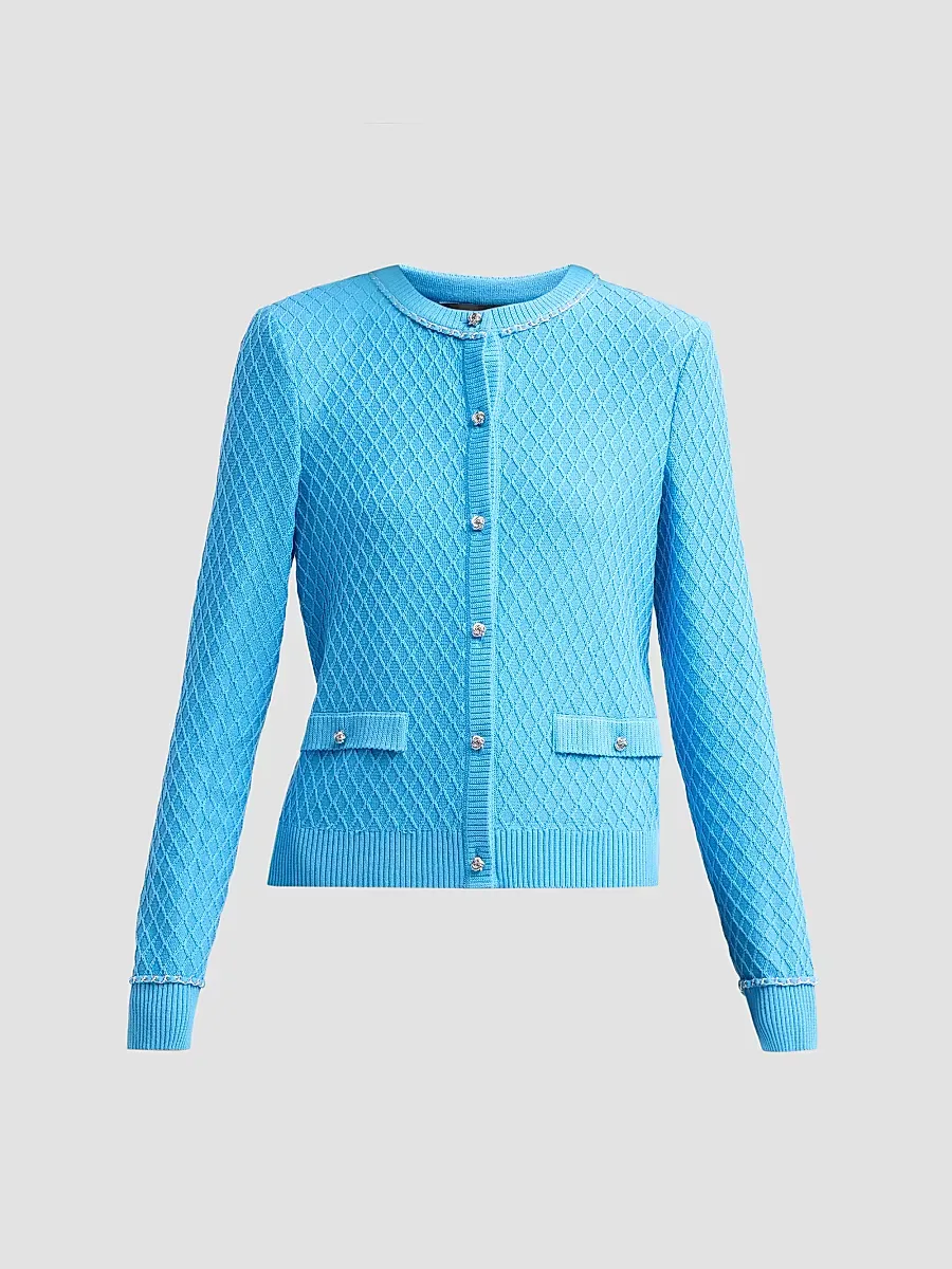 Diamond Rib-Knit Chain-Trim Cardigan by Ming Wang