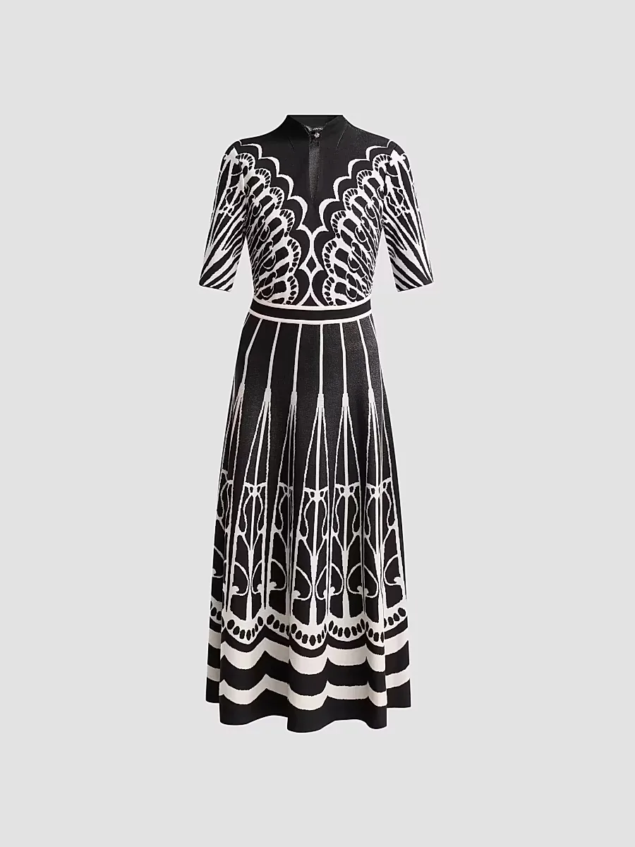 Graphic-Print Keyhole Midi Dress by Ming Wang