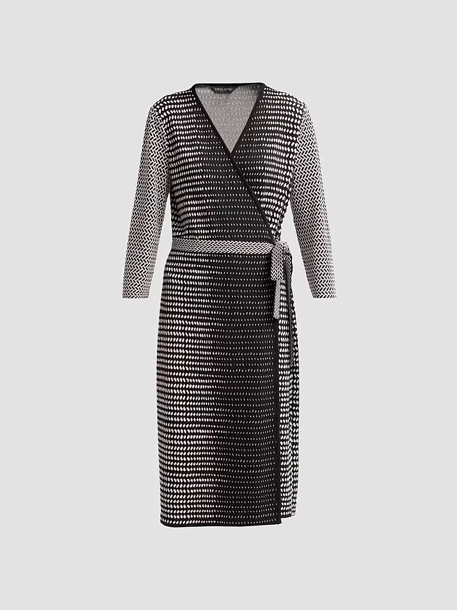 Aria Monochrome Midi Wrap Dress by Ming Wang