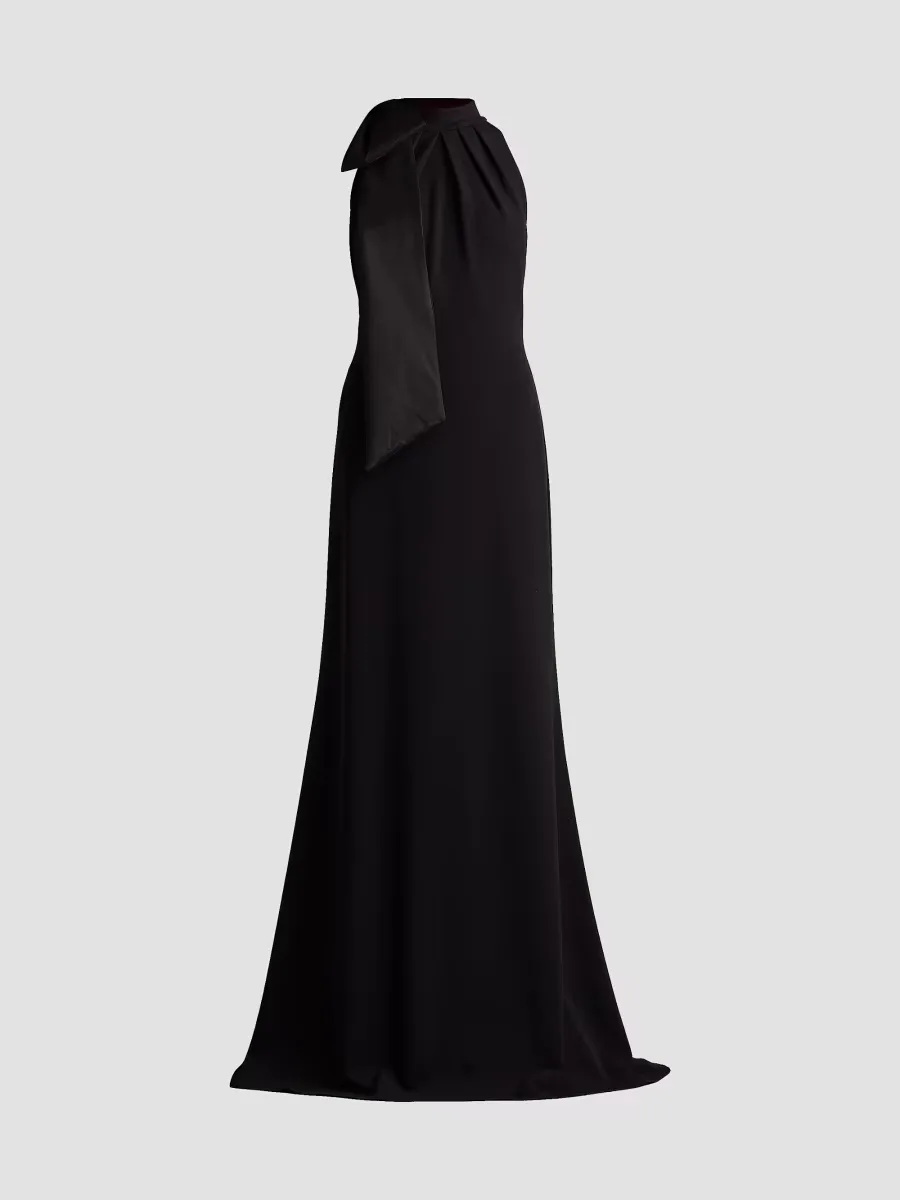 Crepe Bow Sleeveless A-Line Gown