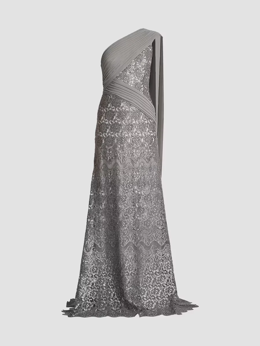 Sequined Lace One-Shoulder Gown by Tadashi