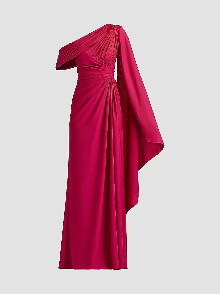 Pleated Gathered One-Shoulder Jersey Gown