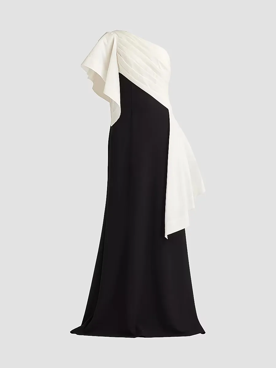 Pleated Draped One-Shoulder Gown by Tadashi
