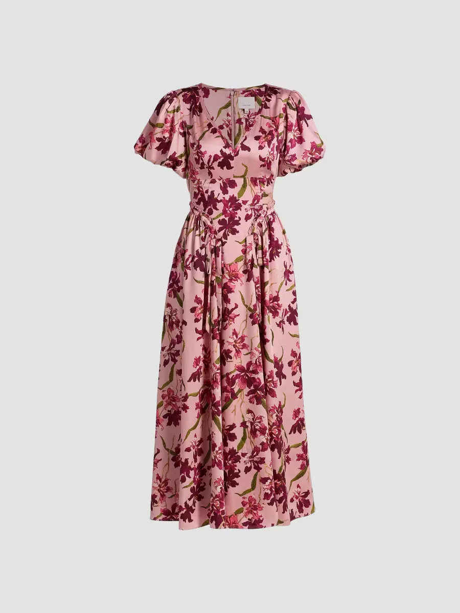 Katlin Trailing Hibiscus Satin Midi-Dress by Cinq  Sept