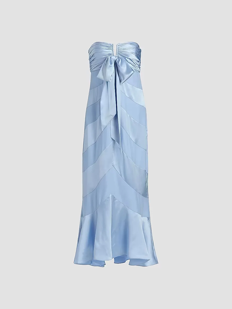 Cadilyn Silk Stripe Bow Midi-Dress