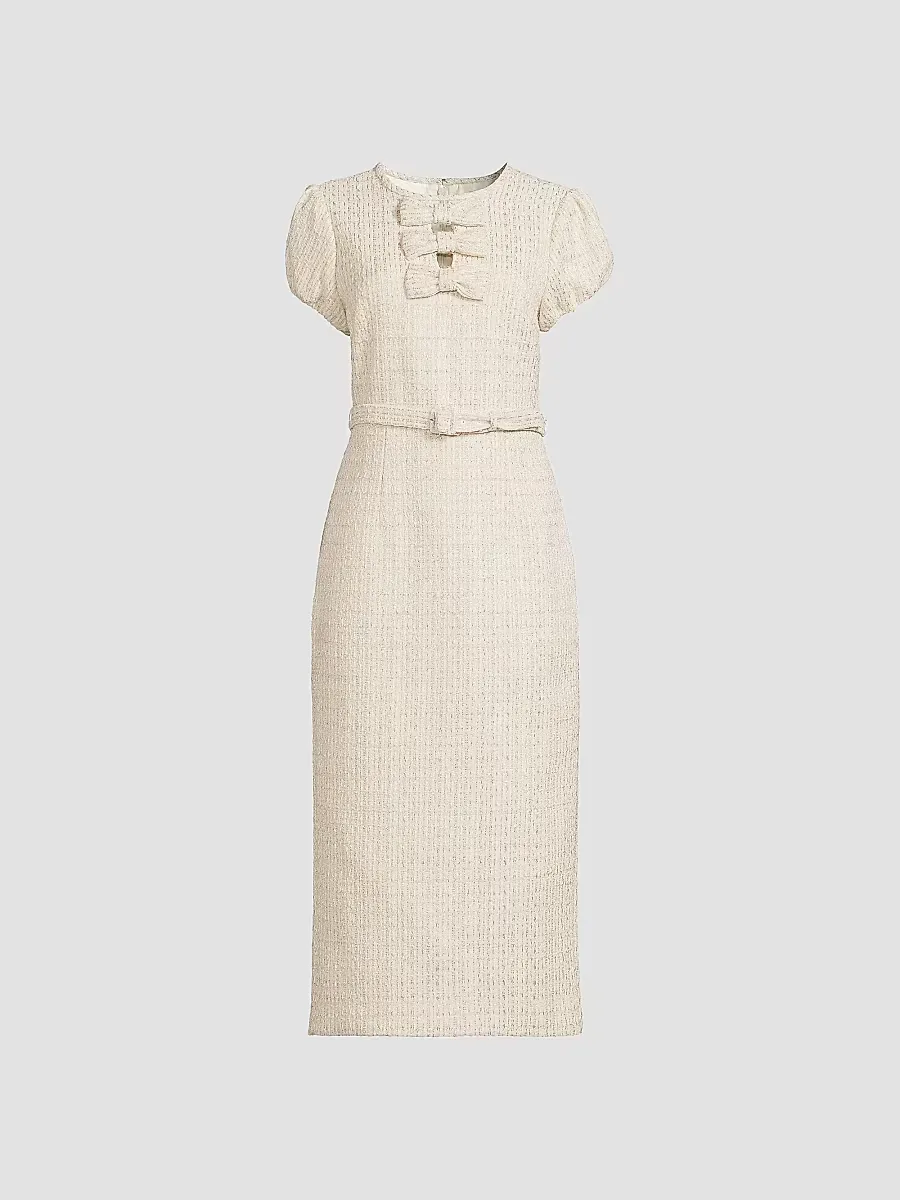 Vonne Bow-Detail Metallic Boucl Midi-Dress by LIKELY
