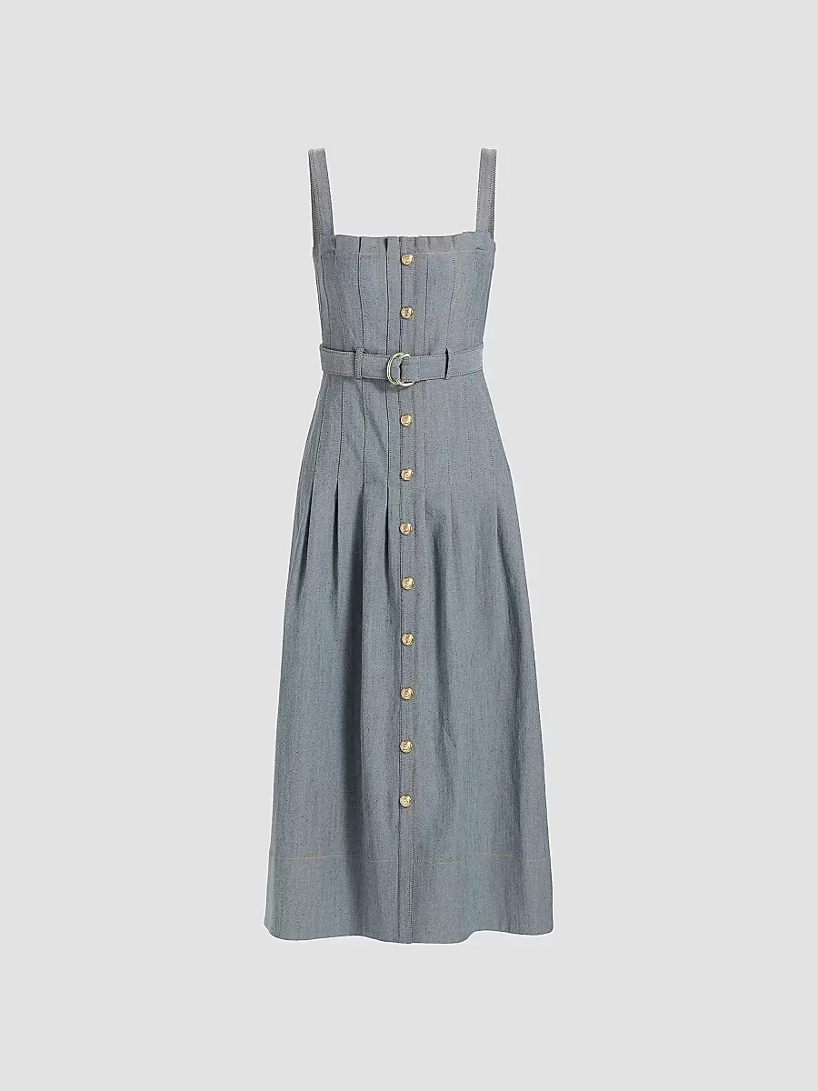 Branwen Denim Button-Front Midi-Dress by Cinq  Sept