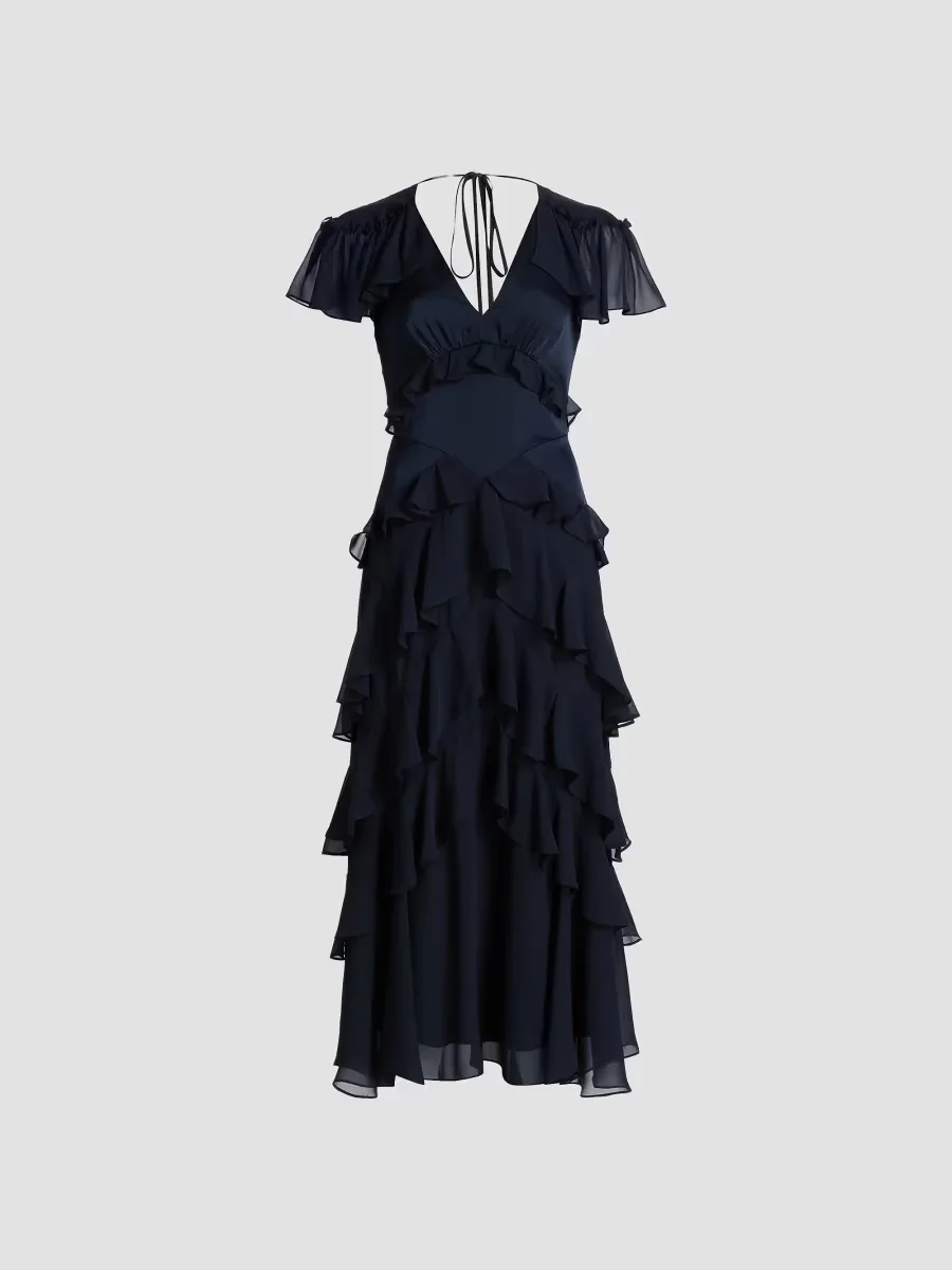 Tatum Tiered Ruffled Chiffon Midi-Dress by Cinq  Sept