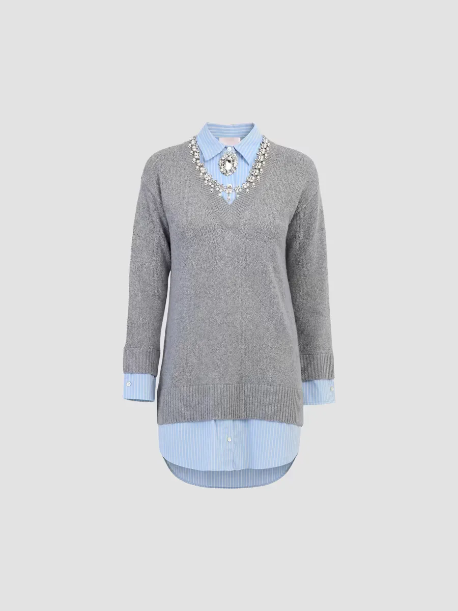 Santina Mixed-Media Mini Sweaterdress by Cinq  Sept