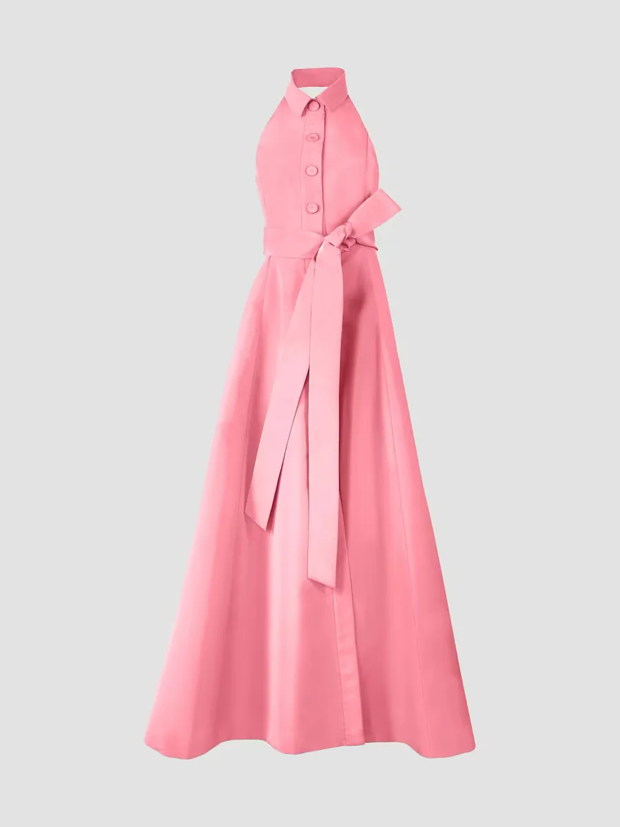 Collared Halter Silk A-Line Gown by Carolina Herrera
