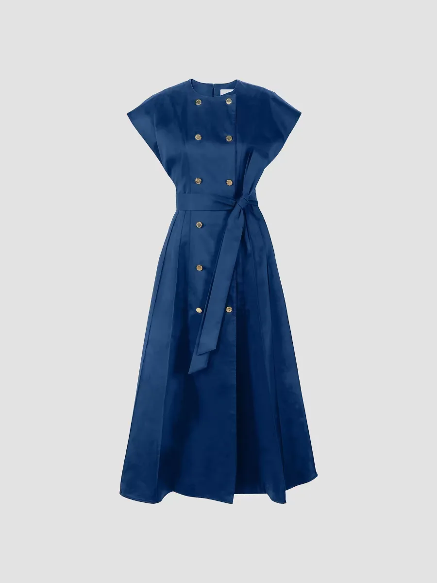 Double-Breasted & Belted Stretch-Cotton A-Line Midi-Dress by Carolina Herrera