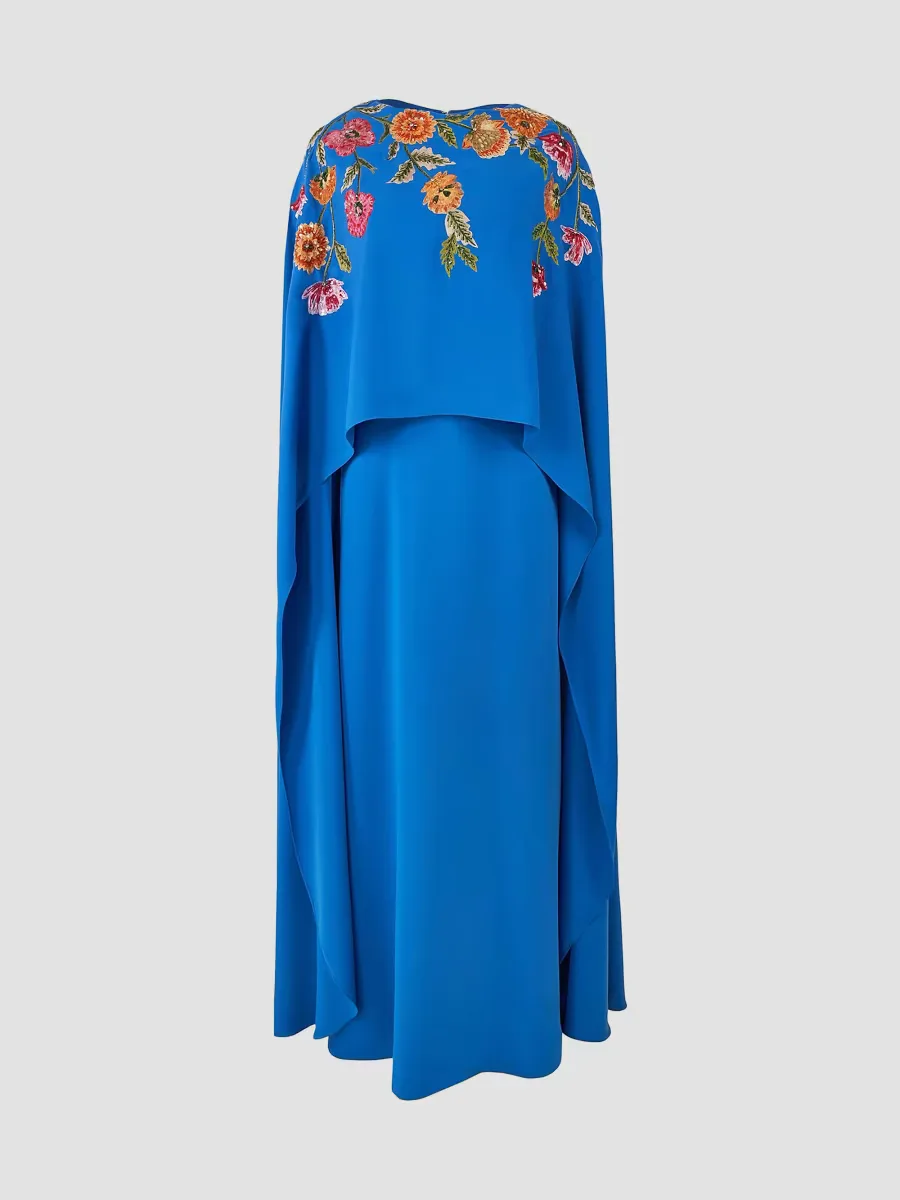 Floral-Embroidered Cape Caftan-Inspired Gown by Carolina Herrera