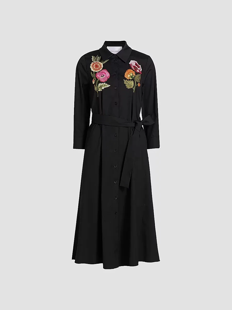 Floral Embroidered Cotton-Blend Shirtdress by Carolina Herrera