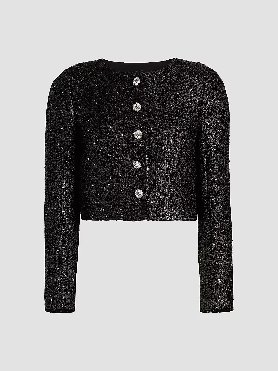 Sequined Tweed Crop Jacket by Carolina Herrera