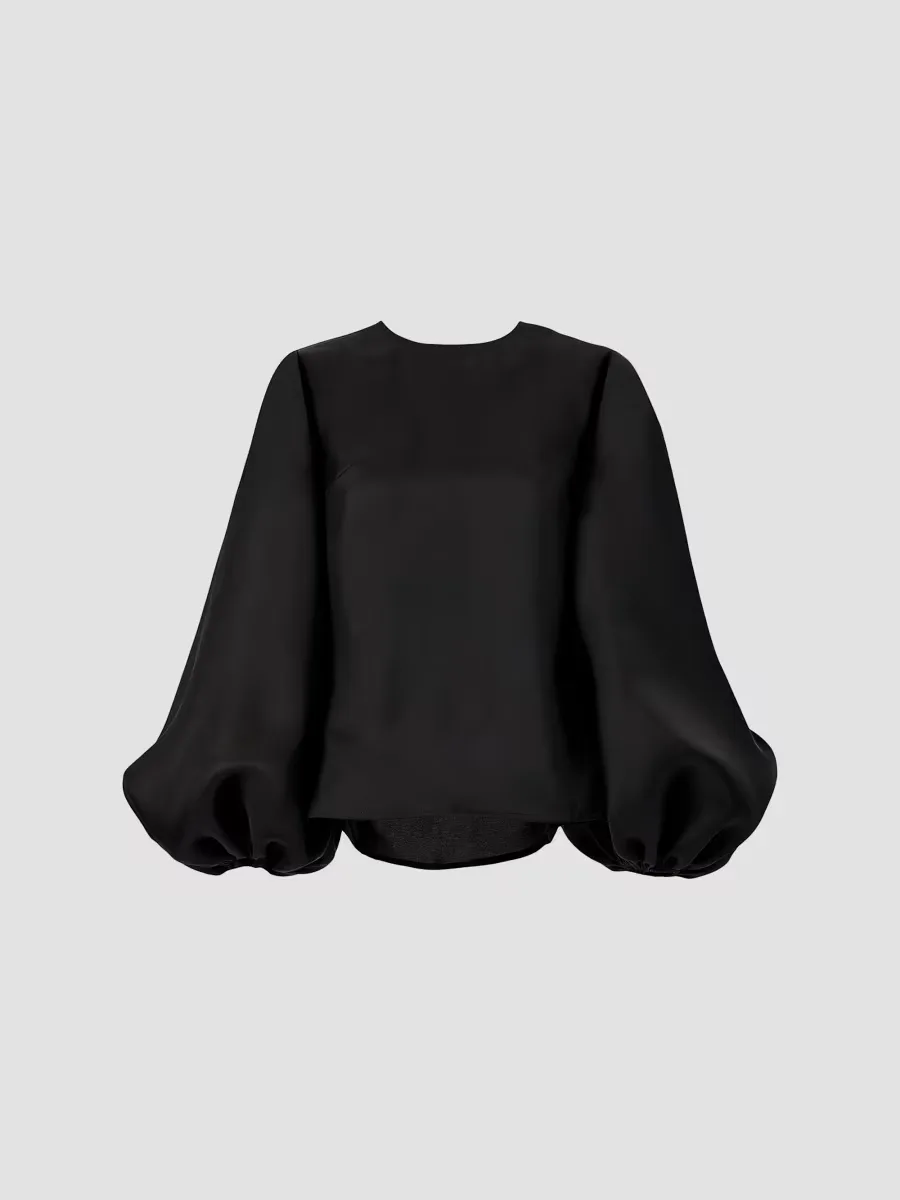 Silk Gazar Puff-Sleeve Blouse by Carolina Herrera