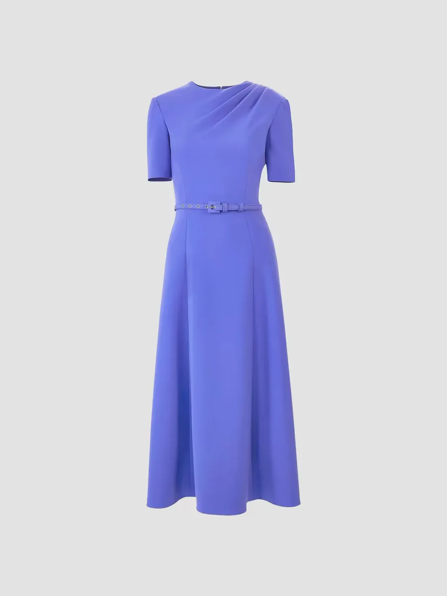 Draped-Shoulder Belted Midi-Dress by Carolina Herrera