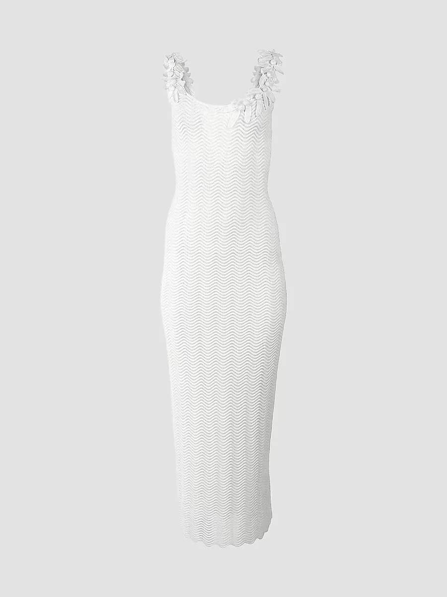 Leaf-Embroidered Knit Maxi Dress by Carolina Herrera