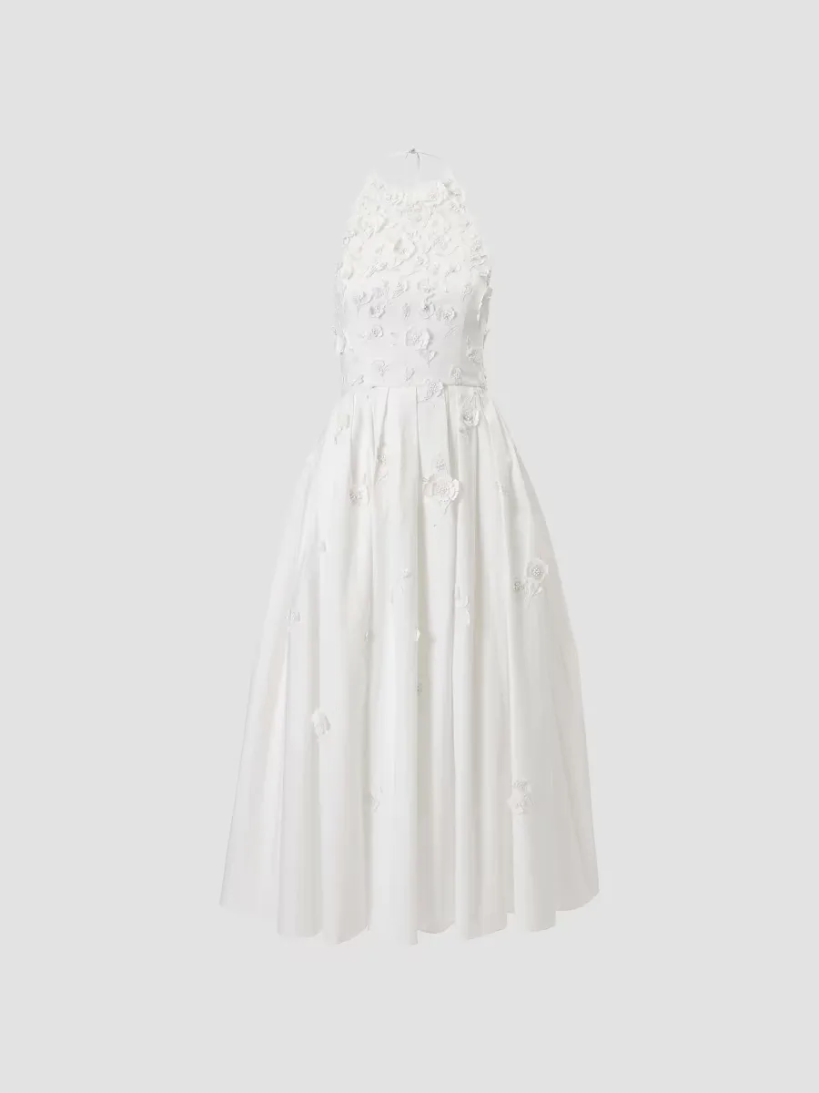 Floral Appliqu Halter Cocktail Dress by Carolina Herrera