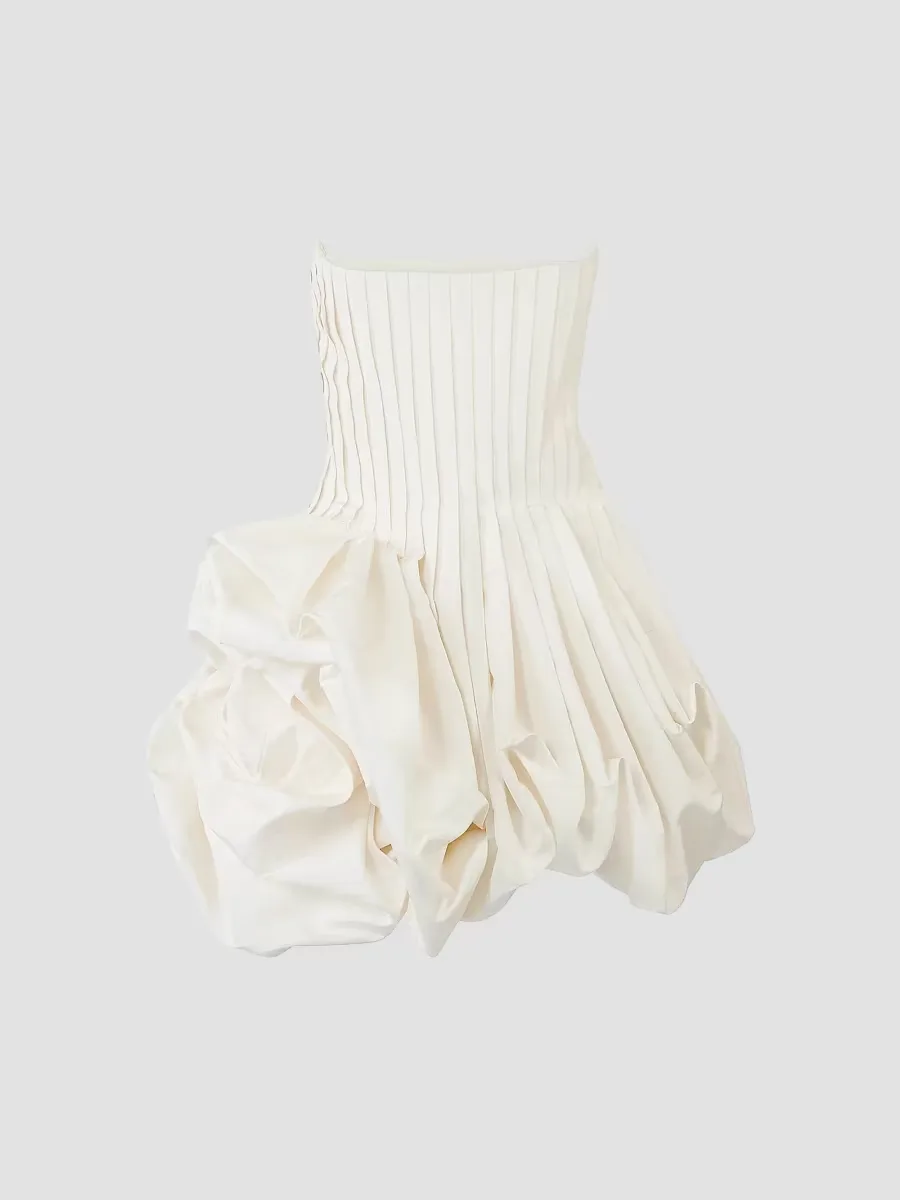 Pleated Gathered Rose-Effect Minidress by Carolina Herrera