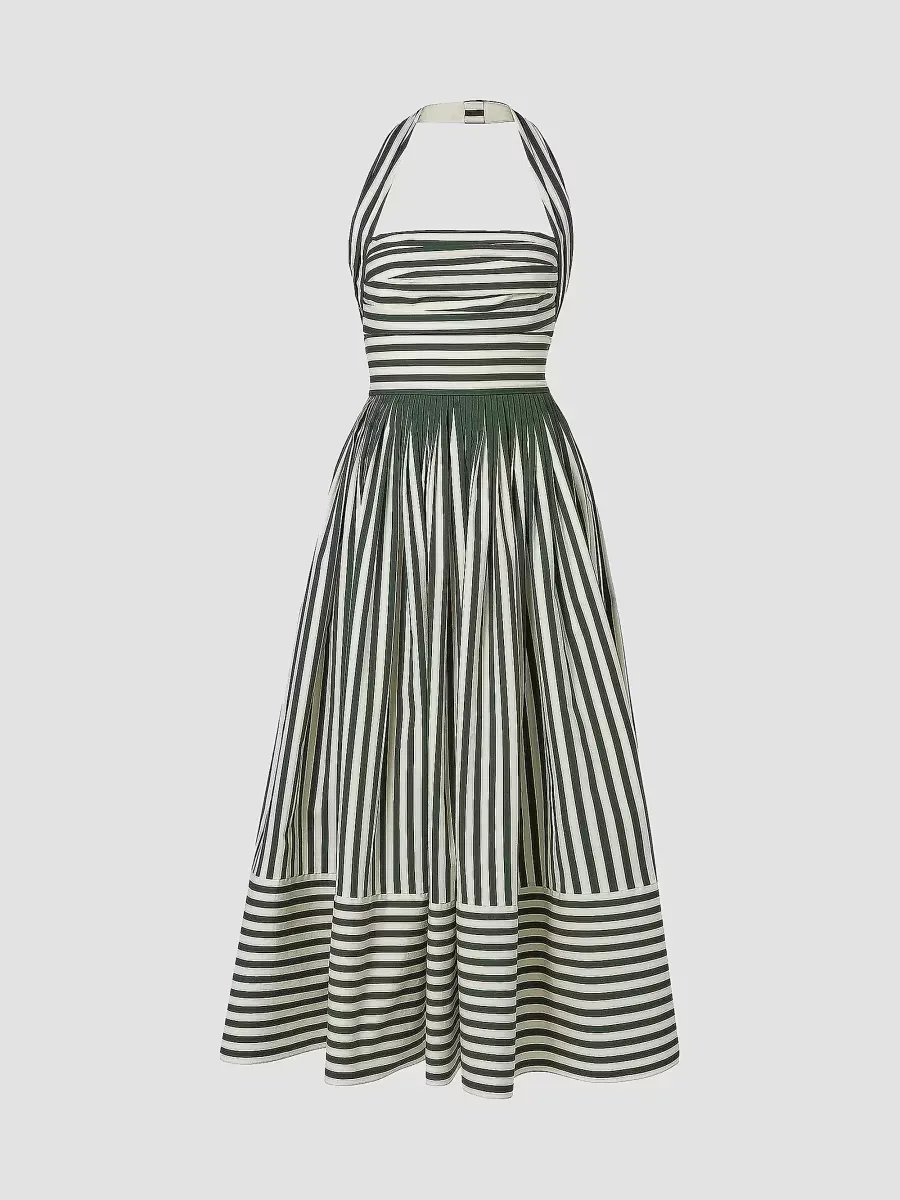 Striped Halterneck Midi-Dress by Carolina Herrera