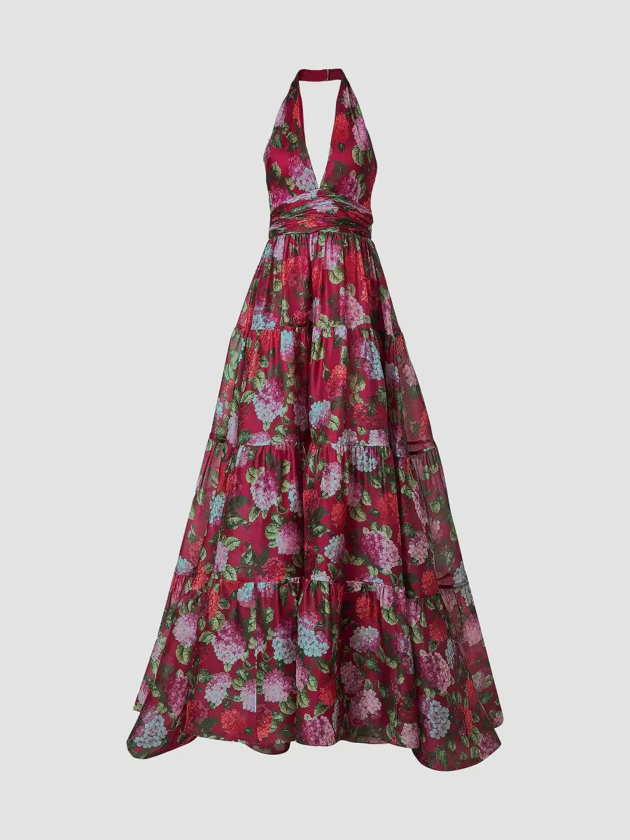Floral Halterneck Tiered Gown by Carolina Herrera