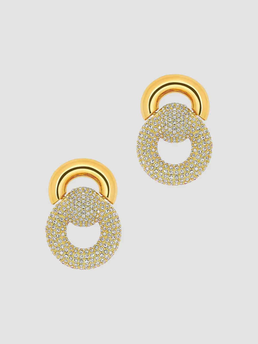 24K-Gold-Plated Brass & Rhinestone Drop Earrings by Oscar de la Renta