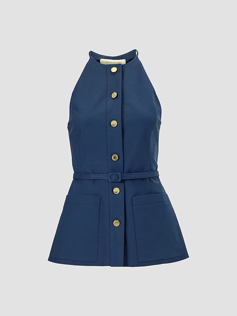 Cabana Button-Front Sleeveless Top by Carolina Herrera