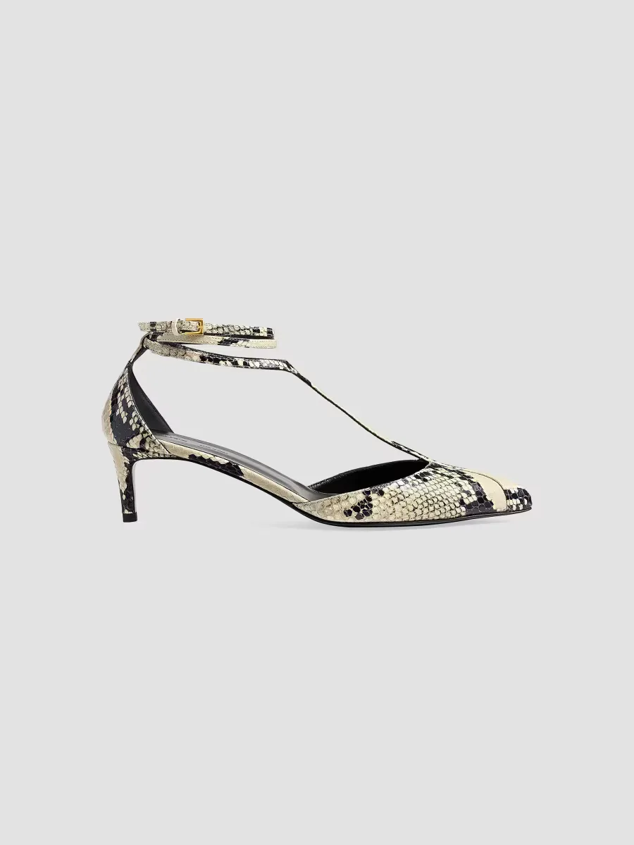 Mia 45MM Python-Embossed Leather T-Strap Pumps by Khaite