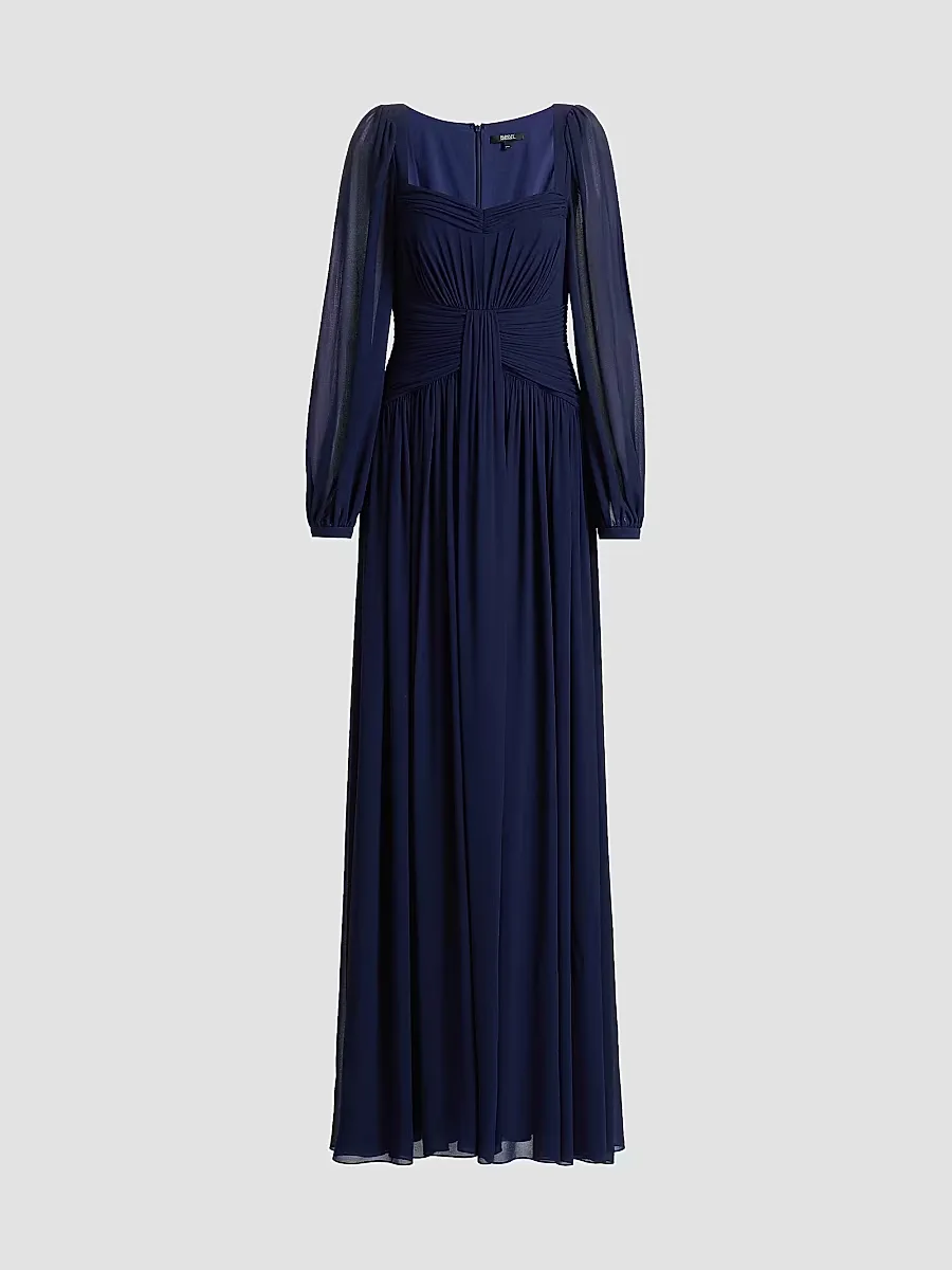 Queen Anne Pleated Georgette A-Line Gown by Badgley Mischka