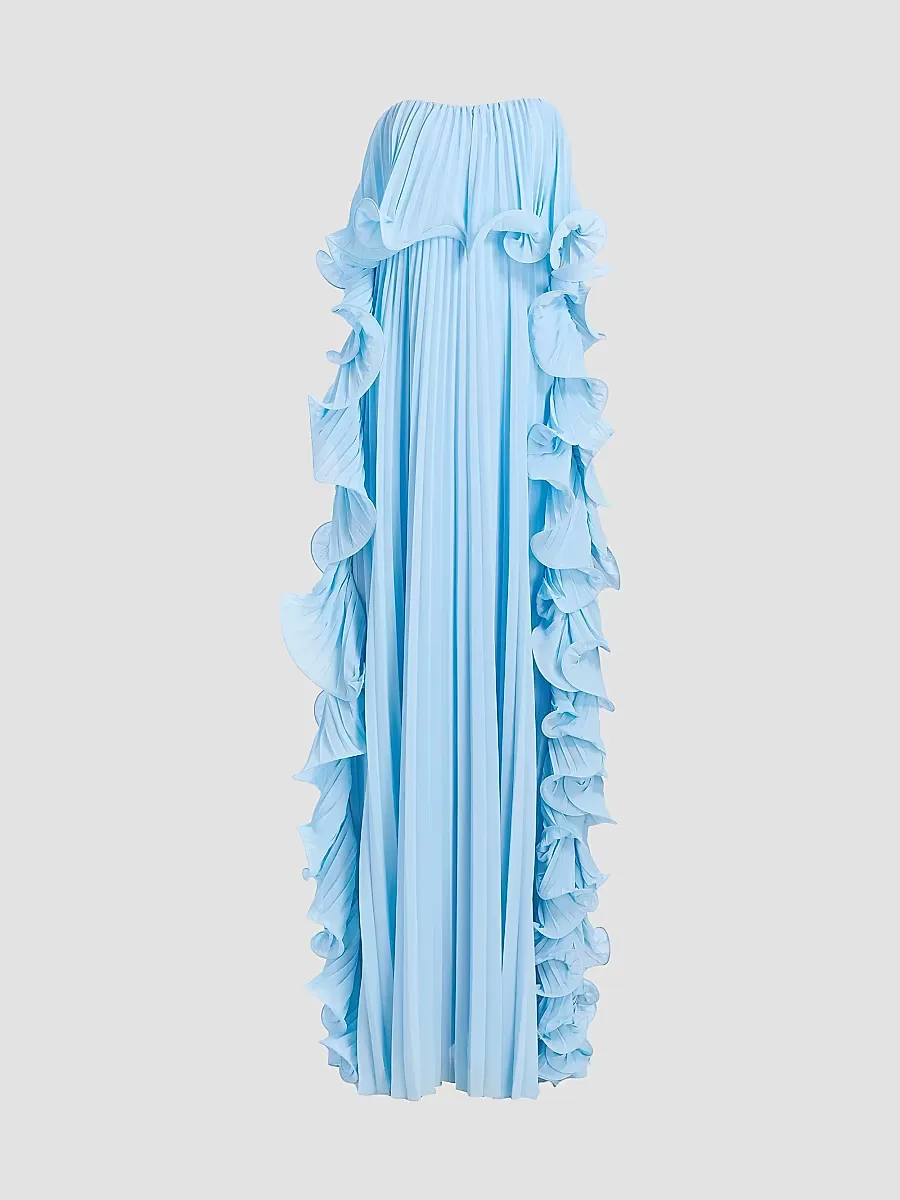 Soft Pleated Frill Strapless Gown by Badgley Mischka