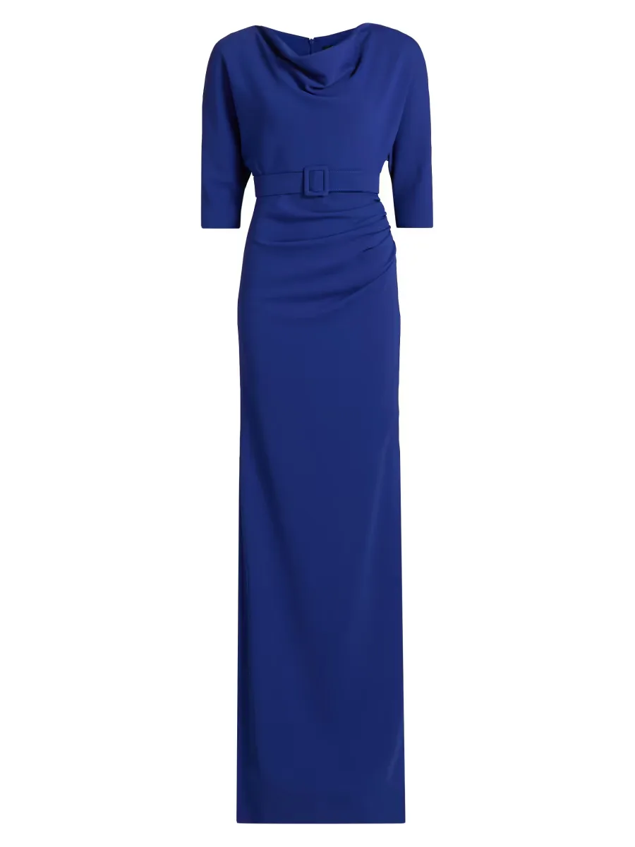 Draped Belted Cowlneck Gown by Badgley Mischka