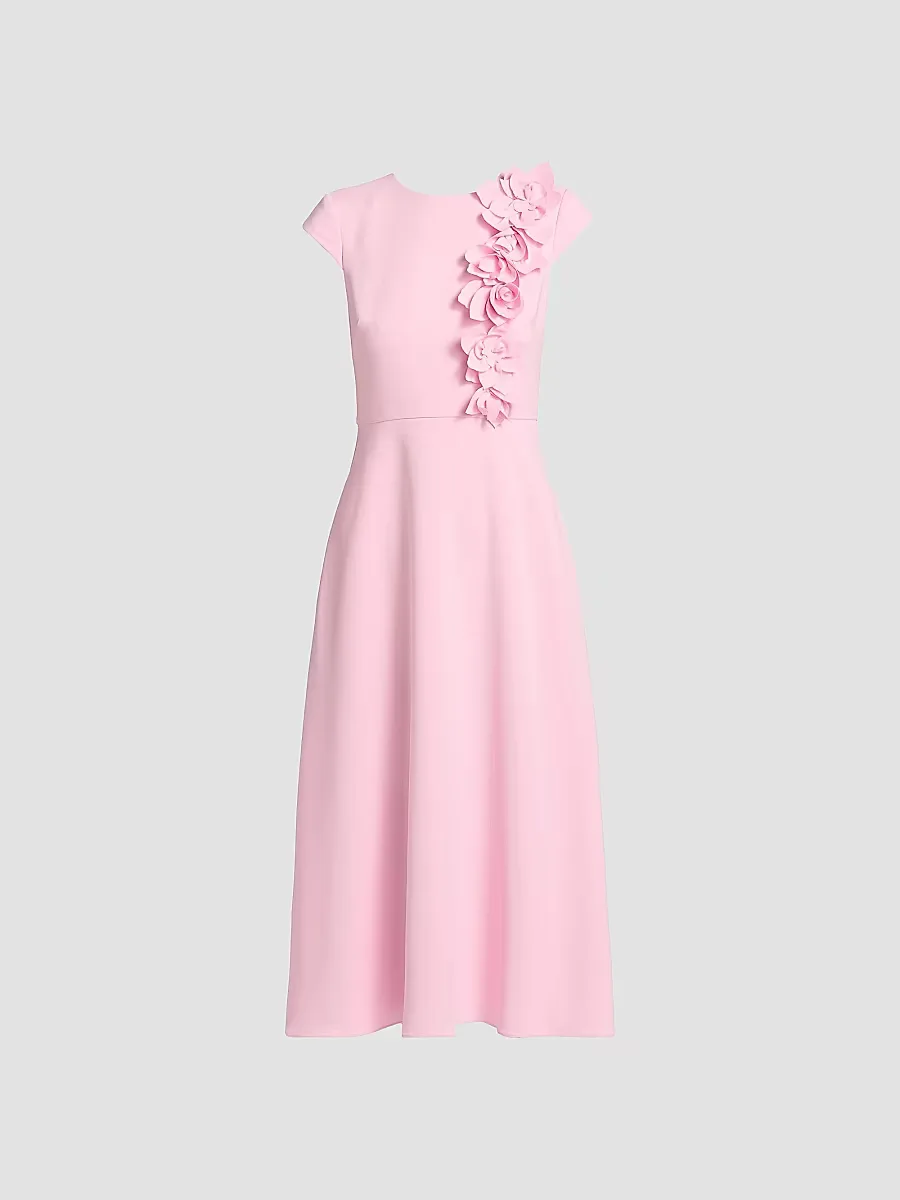 Floral Appliqué Cap-Sleeve Midi-Dress by Badgley Mischka
