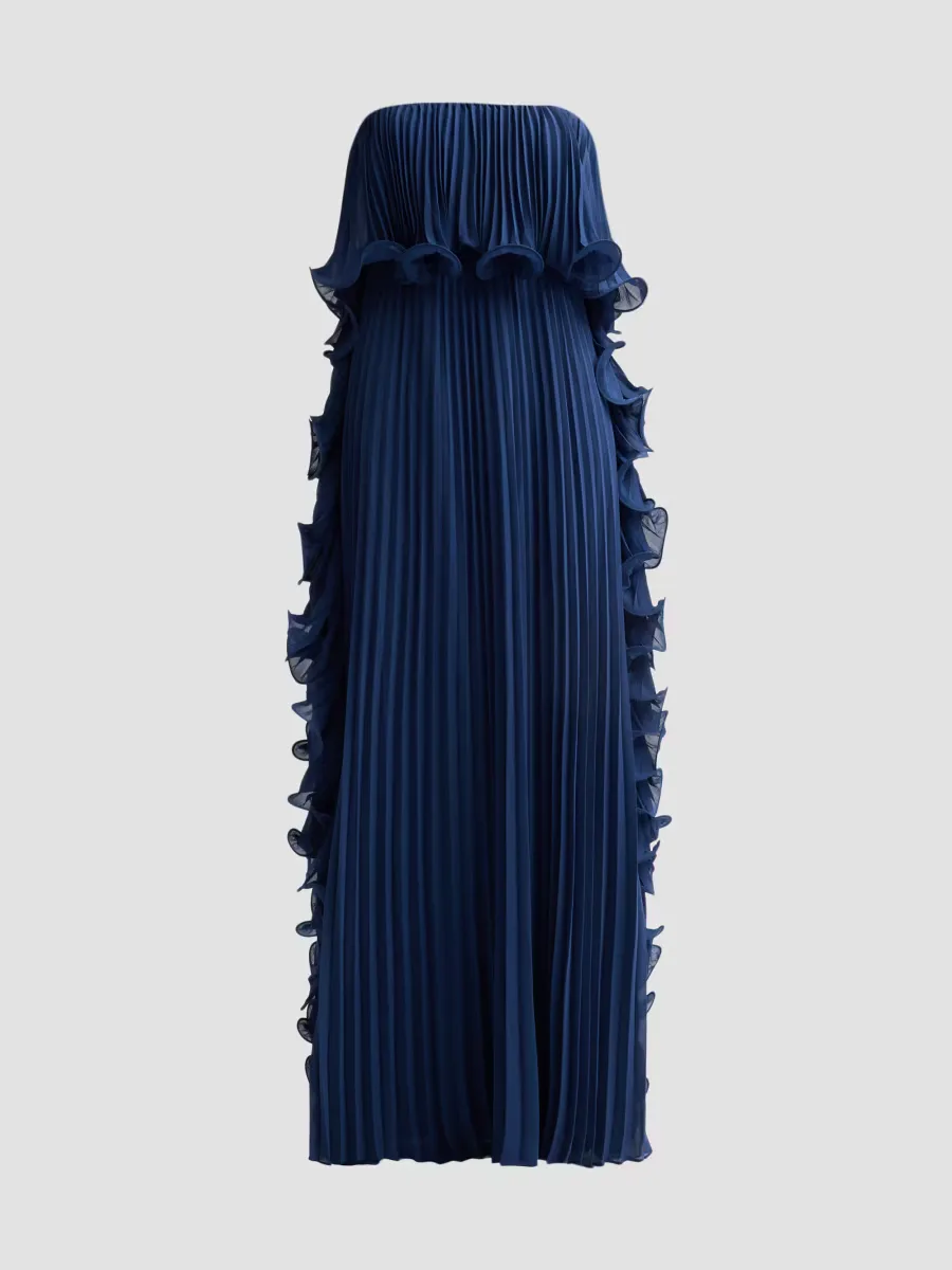 Ruffle Pleated Chiffon Strapless Gown by Badgley Mischka