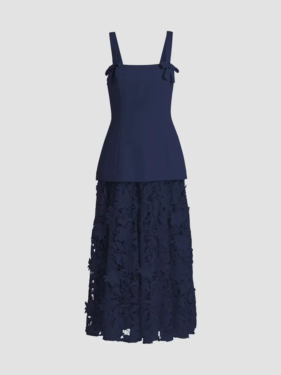 Mixed-Media Lace Midi-Dress