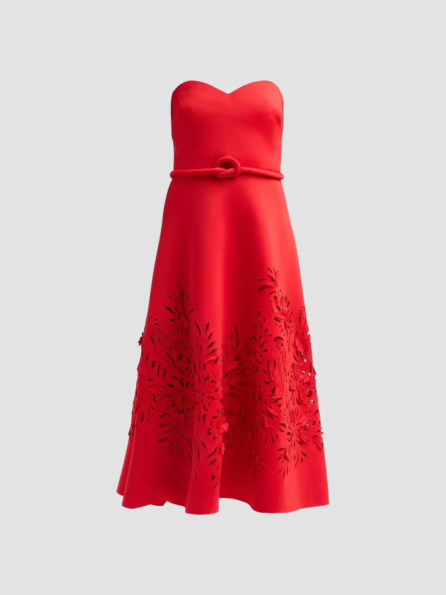 Floral Laser-Cut Strapless Cocktail Dress by Badgley Mischka