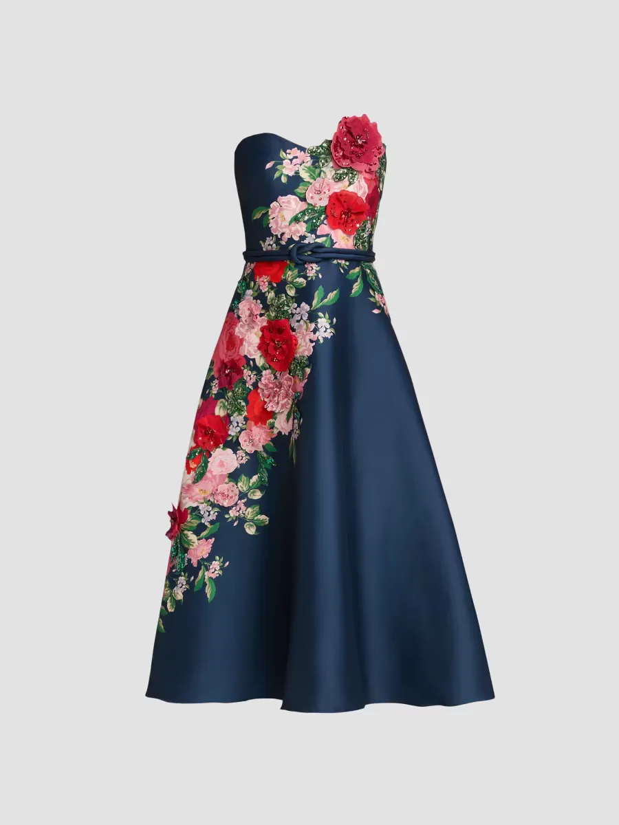Floral Embellished Strapless Cocktail Dress by Badgley Mischka