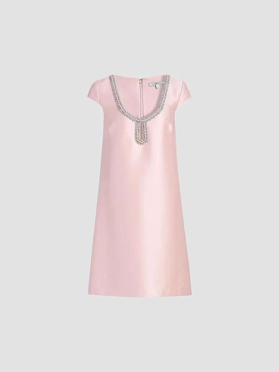 Mikado Embellished Neck Cocktail Dress