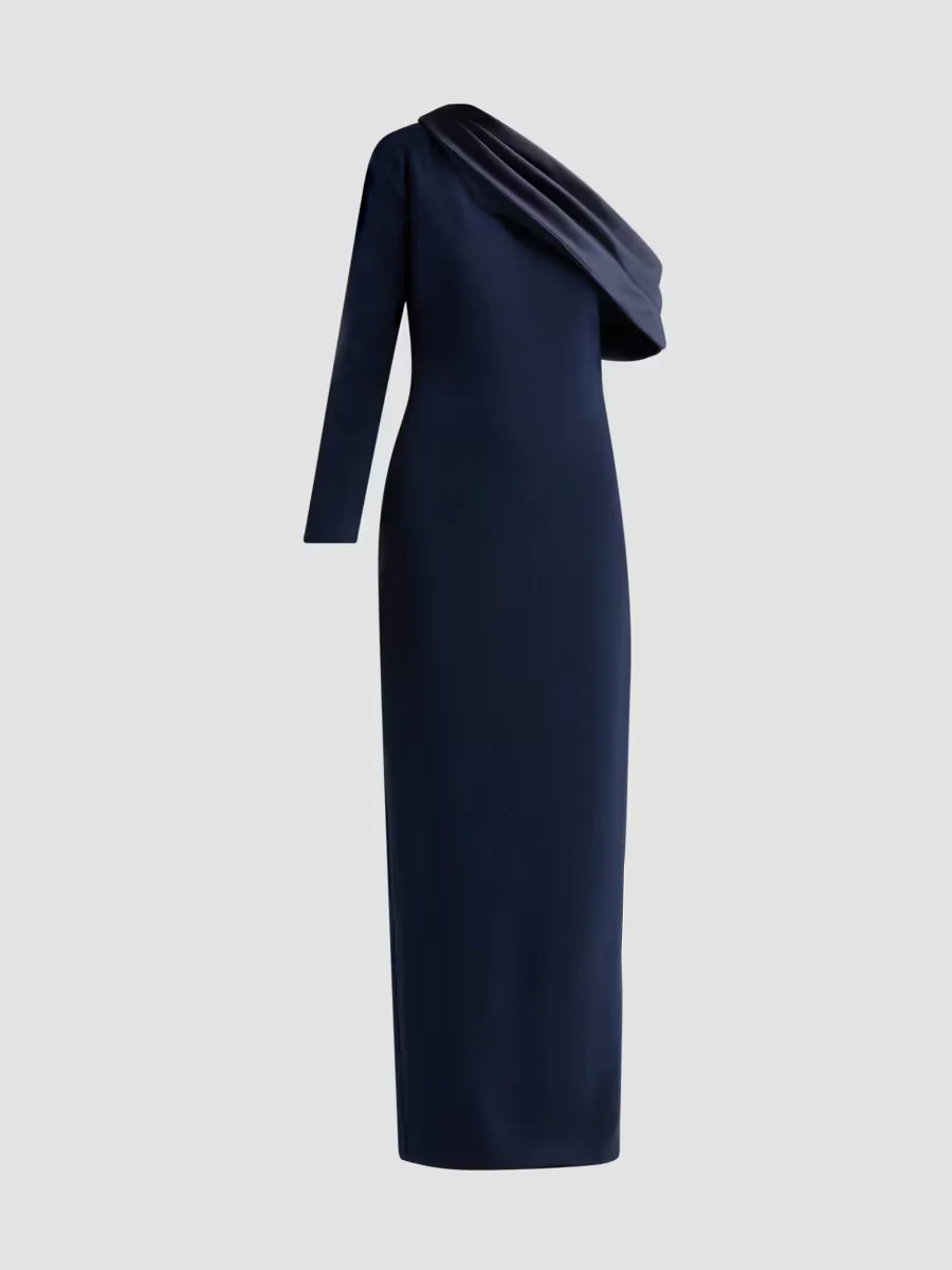 Draped One-Shoulder Column Gown