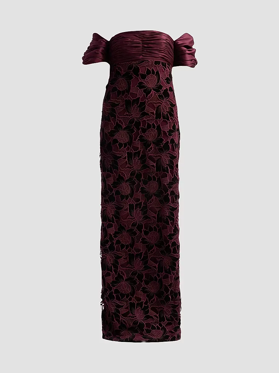 Floral Guipure Off-the-Shoulder Gown by Badgley Mischka