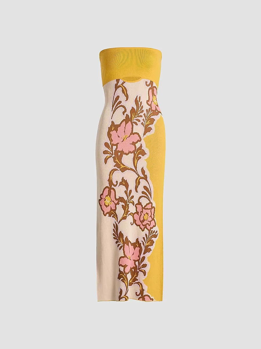 Fletcher Colorblocked Floral Strapless Midi-Dress by Misa