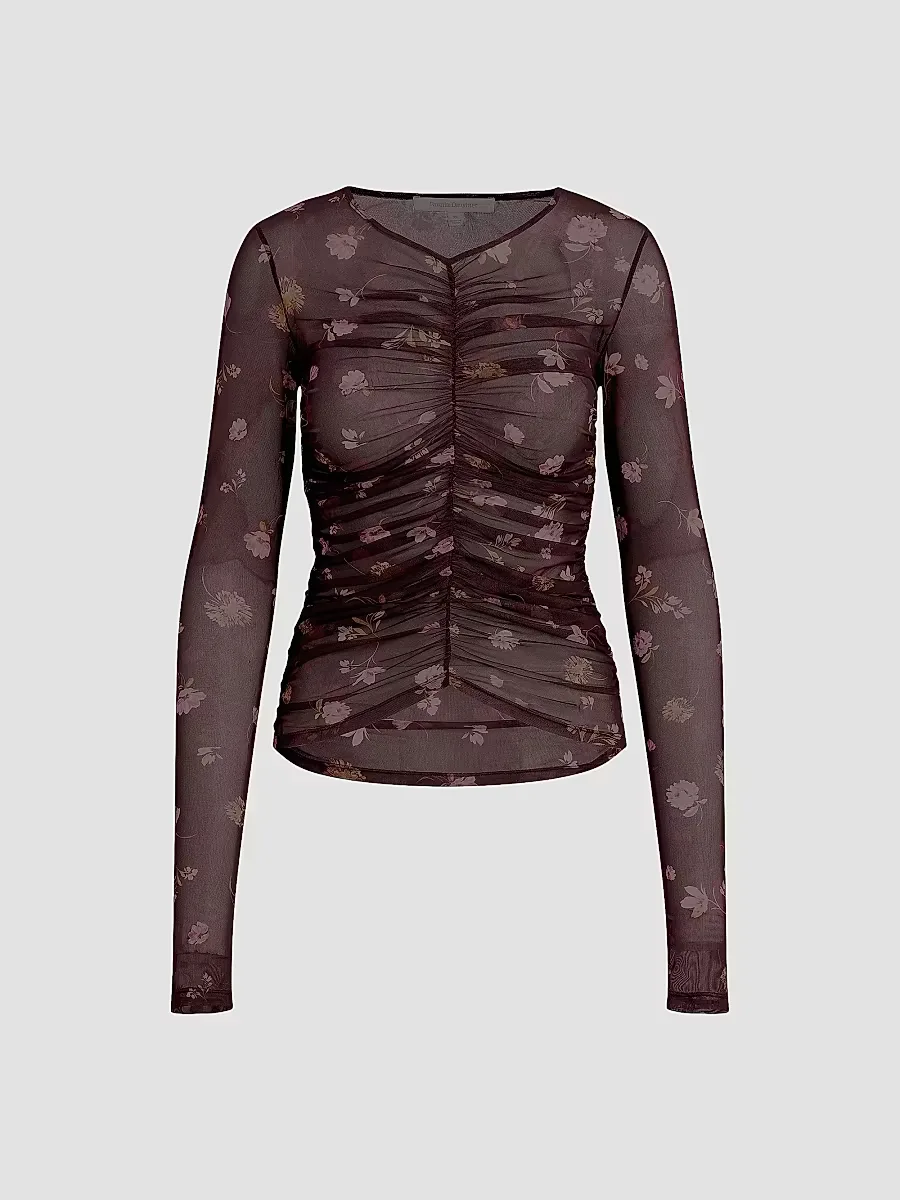 Party Floral Mesh Ruched V-Neck Top by Favorite Daughter